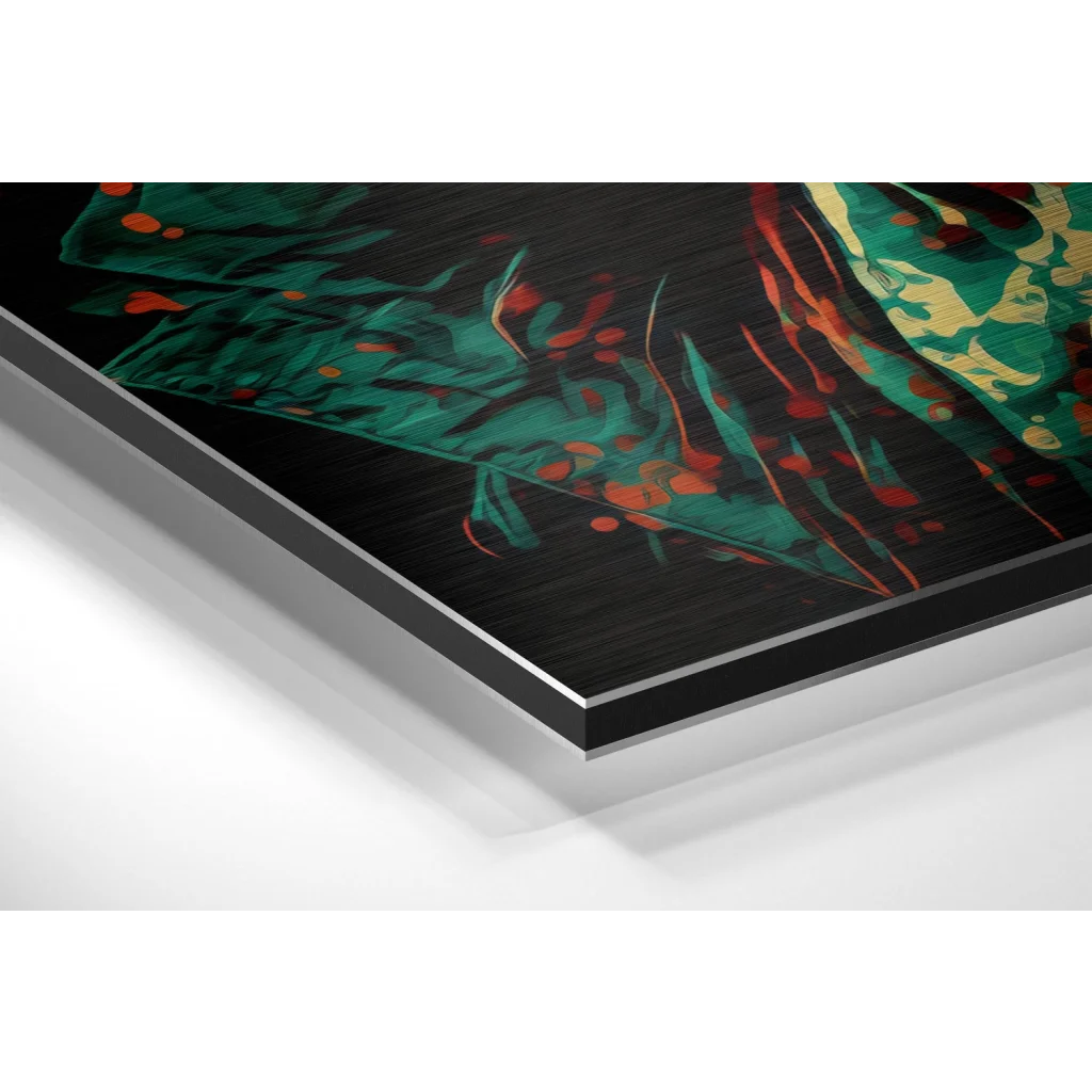 Vibrant abstract art print on brushed aluminium dibond canvas