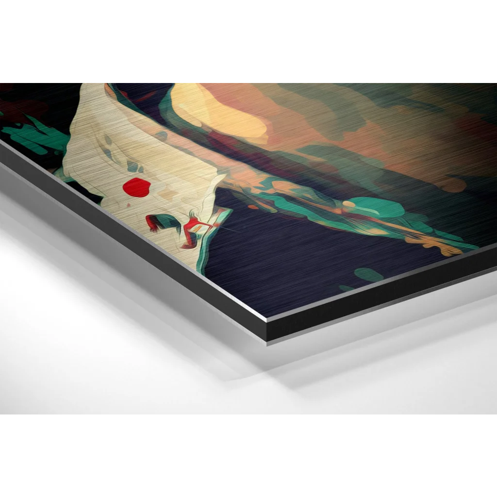 Glass Wall Art Stunning abstract art on brushed aluminium dibond with teal orange navy swirls