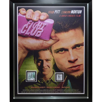 Framed Fight Club movie poster with Edward Norton autograph and pink soap art