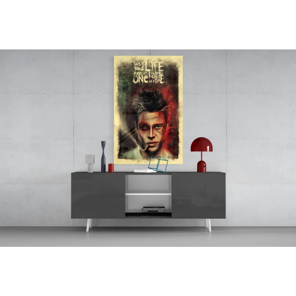 Fight Club Brad Pitt glass wall art poster with life quote