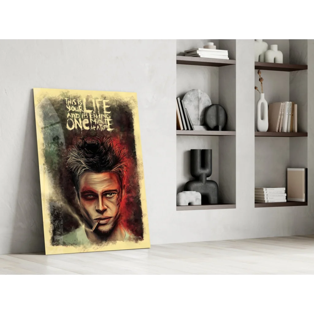 Stylized Fight Club Brad Pitt glass wall art framed poster with quote