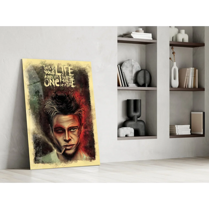Stylized Fight Club Brad Pitt glass wall art framed poster with quote
