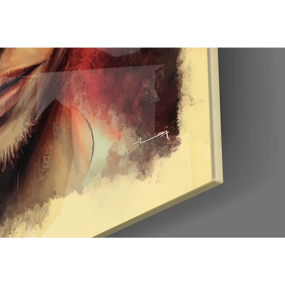 Fight Club Brad Pitt abstract glass wall art with red brown cream strokes