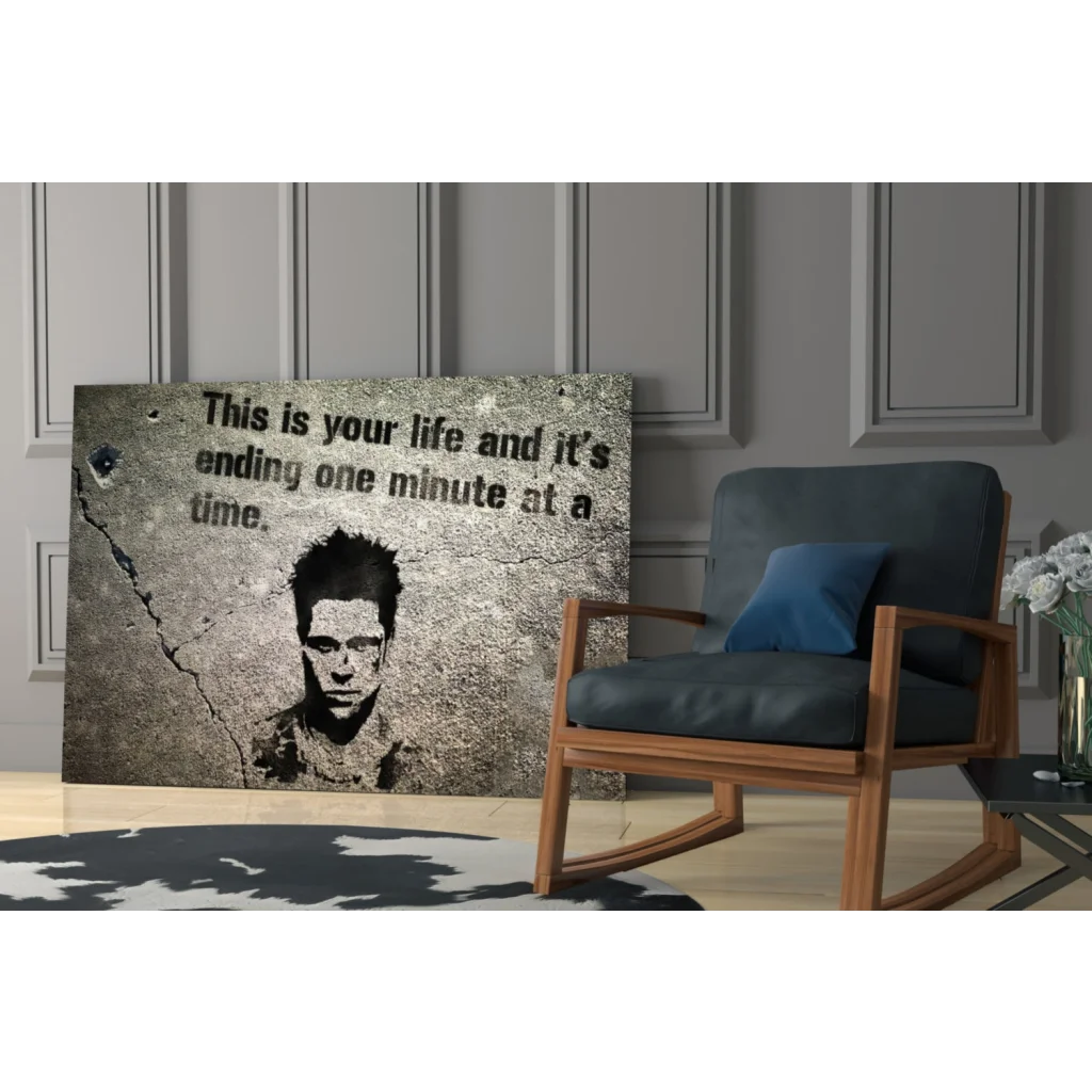 Brad Pitt stencil portrait wall art canvas print with Fight Club quote