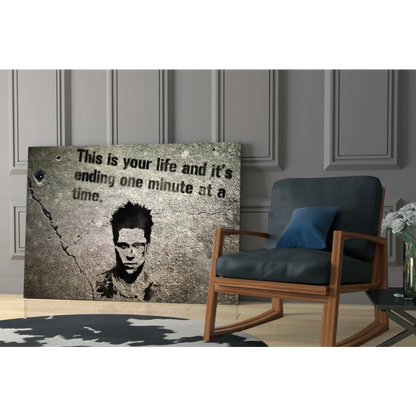 Brad Pitt stencil portrait wall art canvas print with Fight Club quote