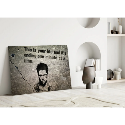 Gray concrete Brad Pitt stencil portrait wall art with life quote