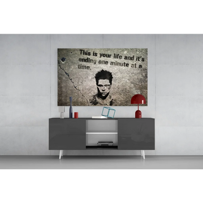 Gritty Brad Pitt stencil portrait wall art canvas print with iconic quote