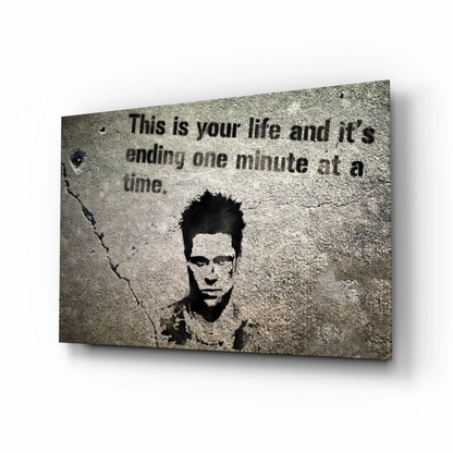 Gray concrete Brad Pitt stencil portrait wall art with life quote