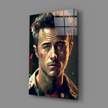 Vibrant Brad Pitt portrait wall art with bold paint splatters
