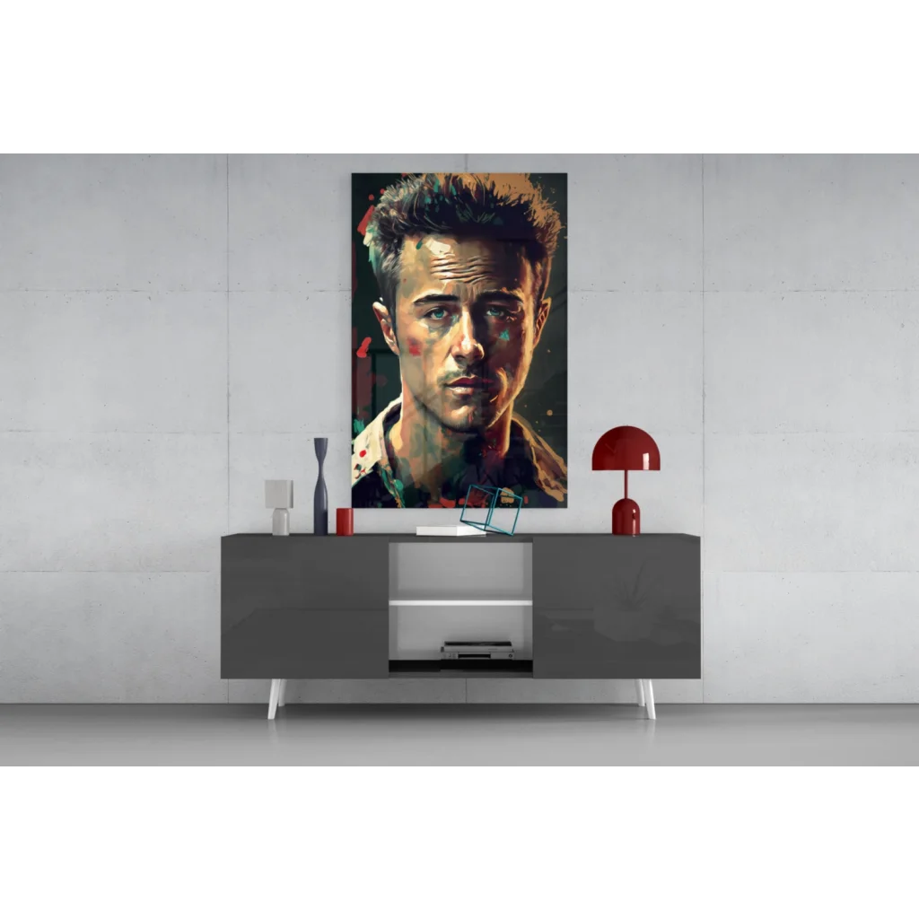 Vibrant Ethan Hawke portrait wall art with bold paint splatters