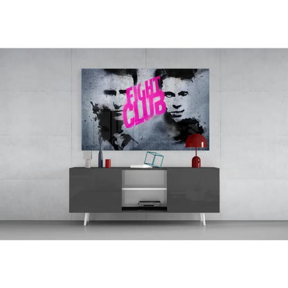 Bold Fight Club pink graffiti canvas wall art print with grayscale faces