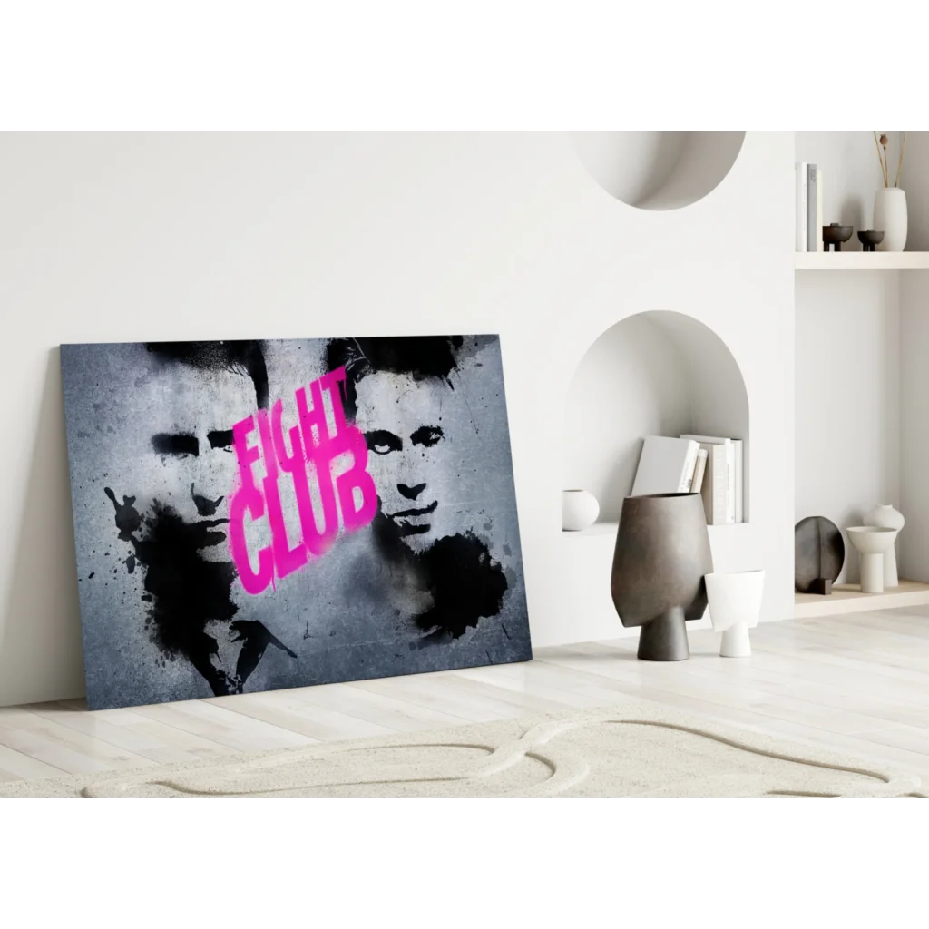 Fight Club pink graffiti wall art canvas print with vibrant logo
