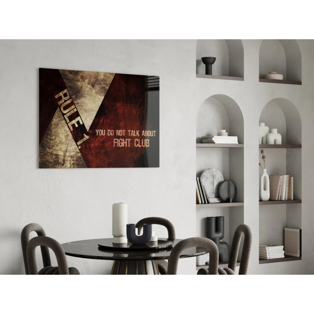 Fight Club Rule 1 canvas wall art print with bold distressed text