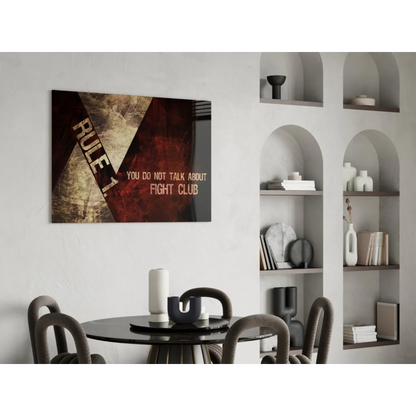 Fight Club Rule 1 canvas wall art print with bold distressed text