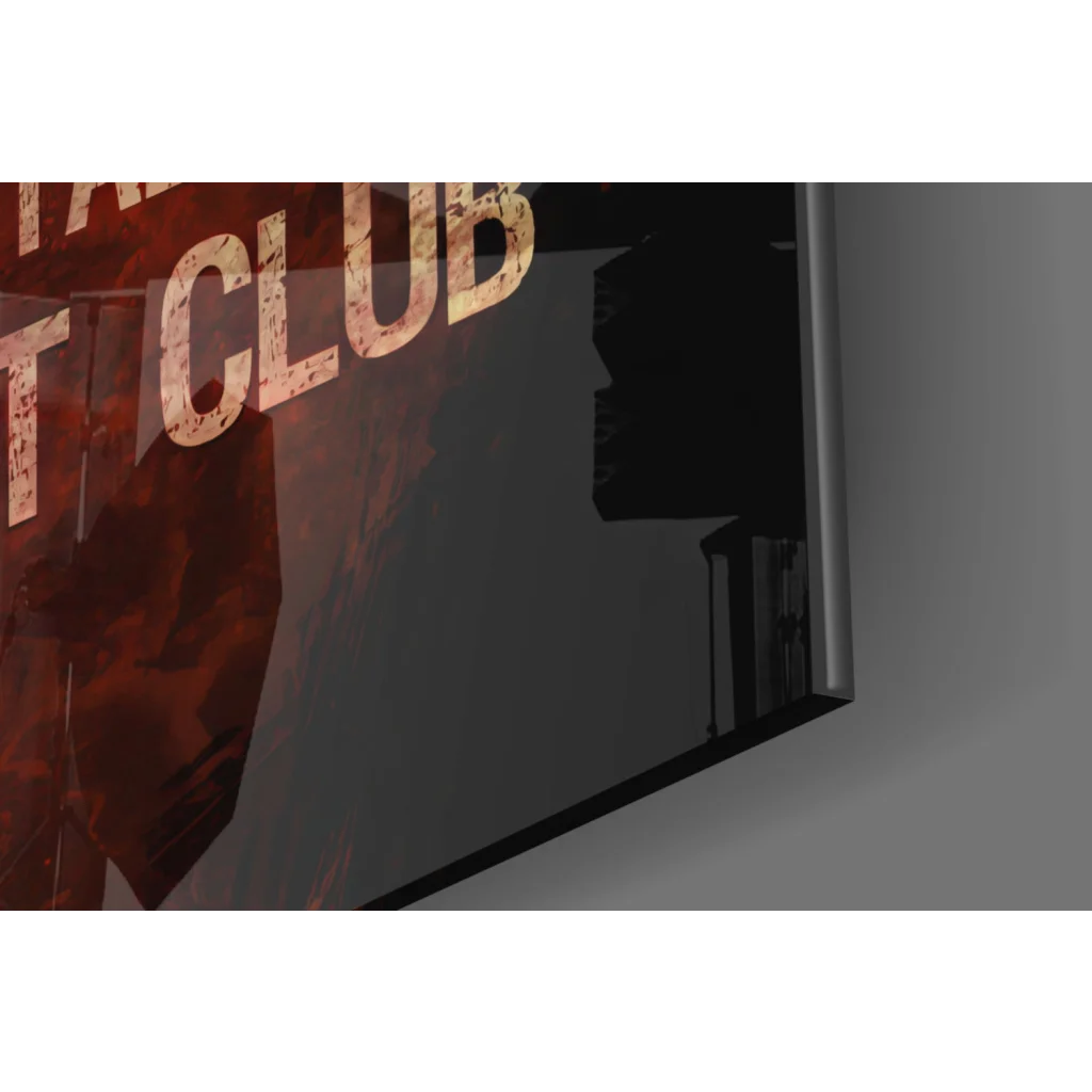Fiery Fight Club Rule 1 glass wall art print on sleek black frame