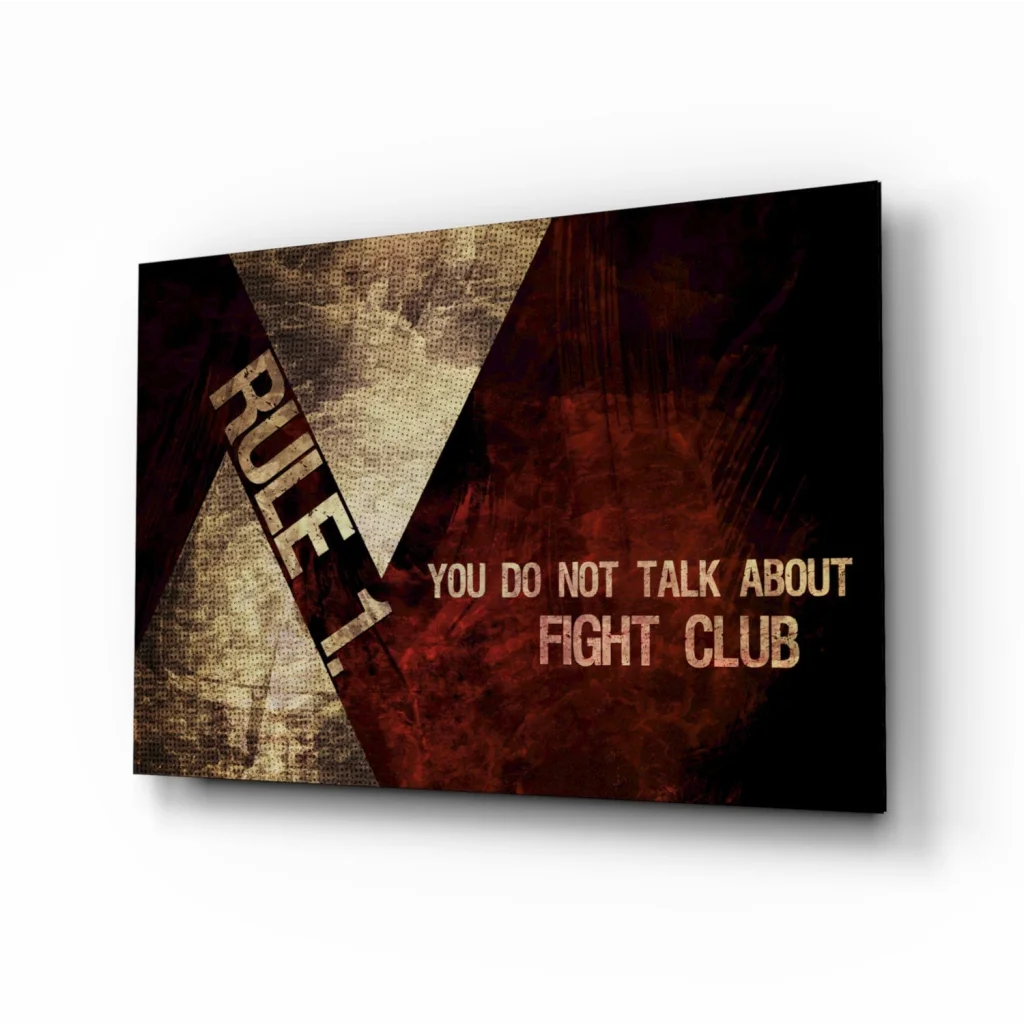 Fight Club Rule 1 canvas wall art print with distressed textured design
