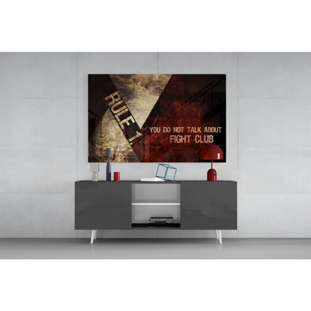 Fight Club Rule 1 canvas wall art print in distressed gold font