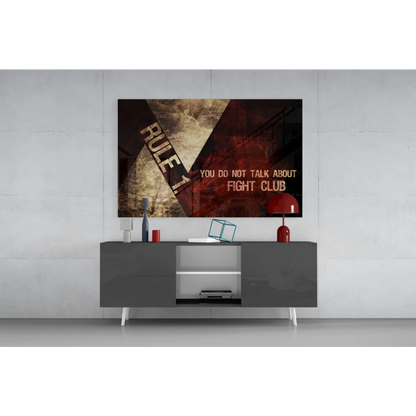 Fight Club Rule 1 canvas wall art print in distressed gold font