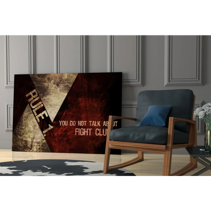 Fight Club Rule 1 canvas wall art print in bold gold and red tones