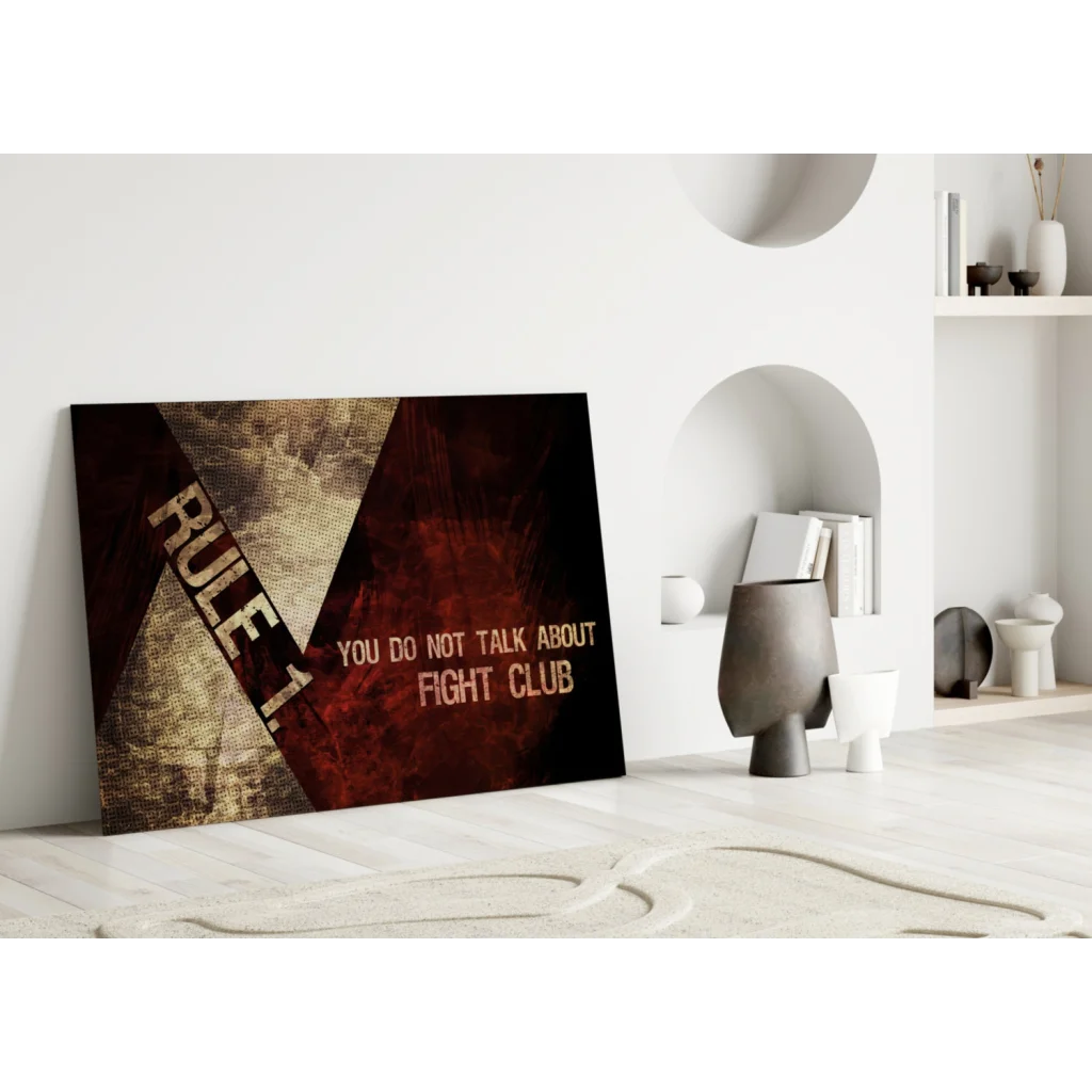 Fight Club Rule 1 canvas wall art print with gold red textured design