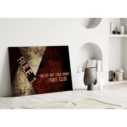 Fight Club Rule 1 canvas wall art print with gold red textured design