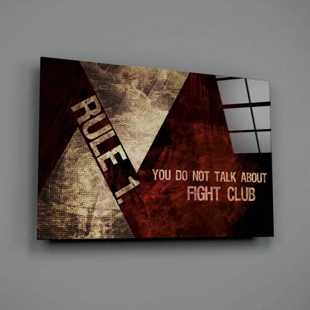 Fight Club Rule 1 canvas wall art print with bold red gold tones