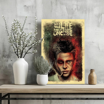 Stylized Fight Club Brad Pitt portrait on insigne aluminum print with vivid colors