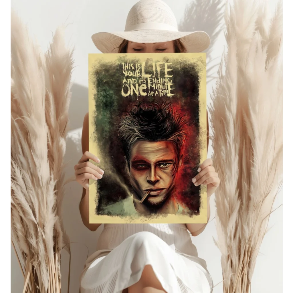 Fight Club Brad Pitt vintage poster on Insigne aluminum print with vivid colors