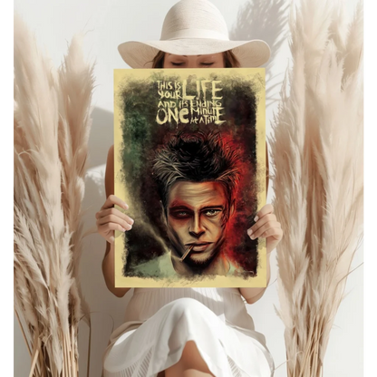 Fight Club Brad Pitt vintage poster on Insigne aluminum print with vivid colors