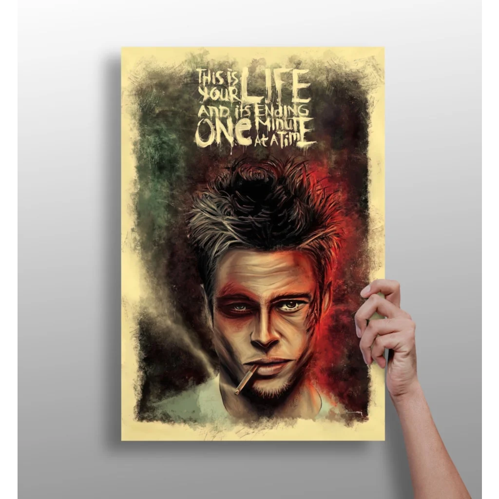 Vintage Fight Club Brad Pitt portrait on insigne aluminum print