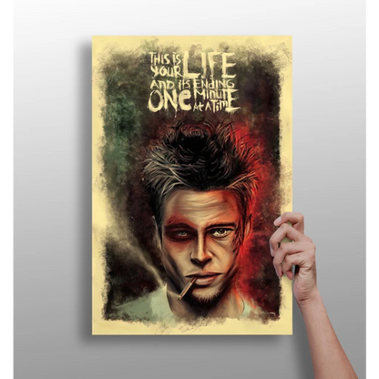 Vintage Fight Club Brad Pitt portrait on insigne aluminum print