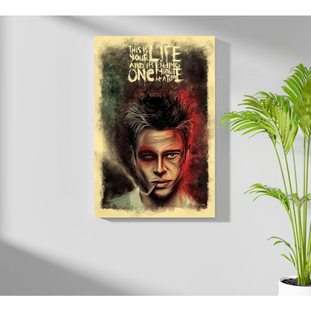 Fight Club Brad Pitt portrait on Insigne aluminum print with vivid colors