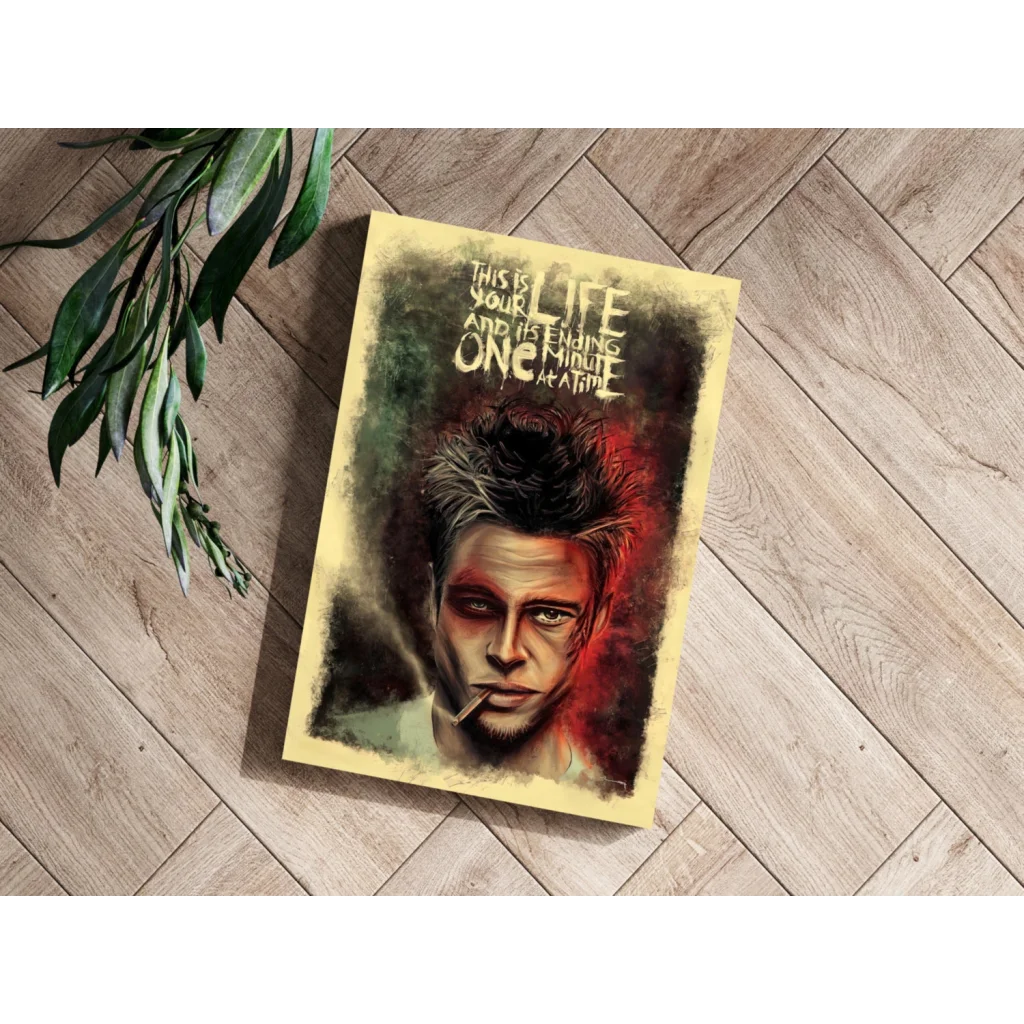 Stylized Fight Club Brad Pitt portrait on insigne aluminum print