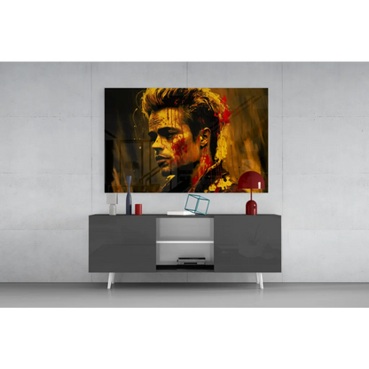 Vibrant glass wall art of Brad Pitt as Johnny Depp in Fight Club