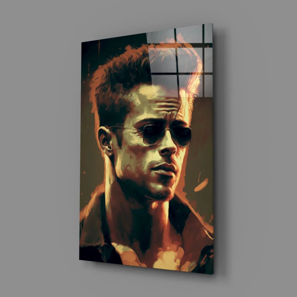 Vibrant Brad Pitt sunglasses portrait on glossy acrylic glass wall art