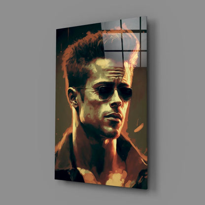 Vibrant Brad Pitt sunglasses portrait on glossy acrylic glass wall art