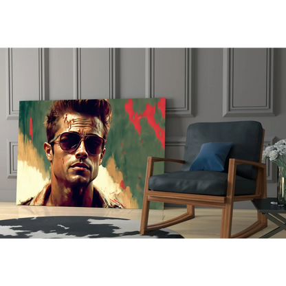 Vibrant Brad Pitt aviator pop art canvas wall art print with bold splashes