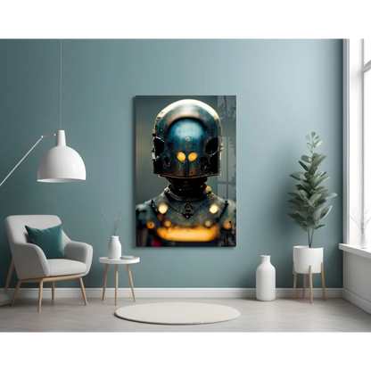 Glowing Futuristic Armor Helmet Glass Wall Art | Contemporary Home Wall Art | vintageantiquesgifts.com