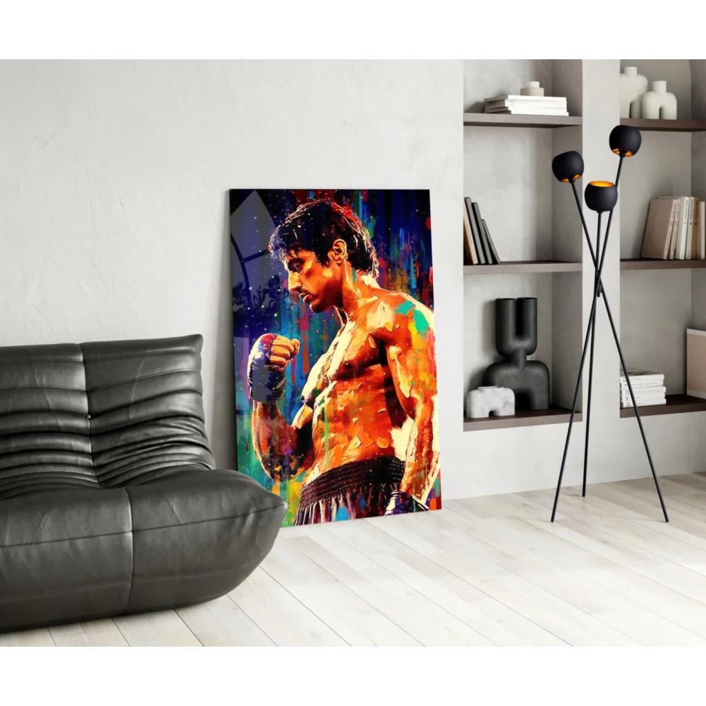 Dynamic muscular boxer in bold watercolor wall art splashes