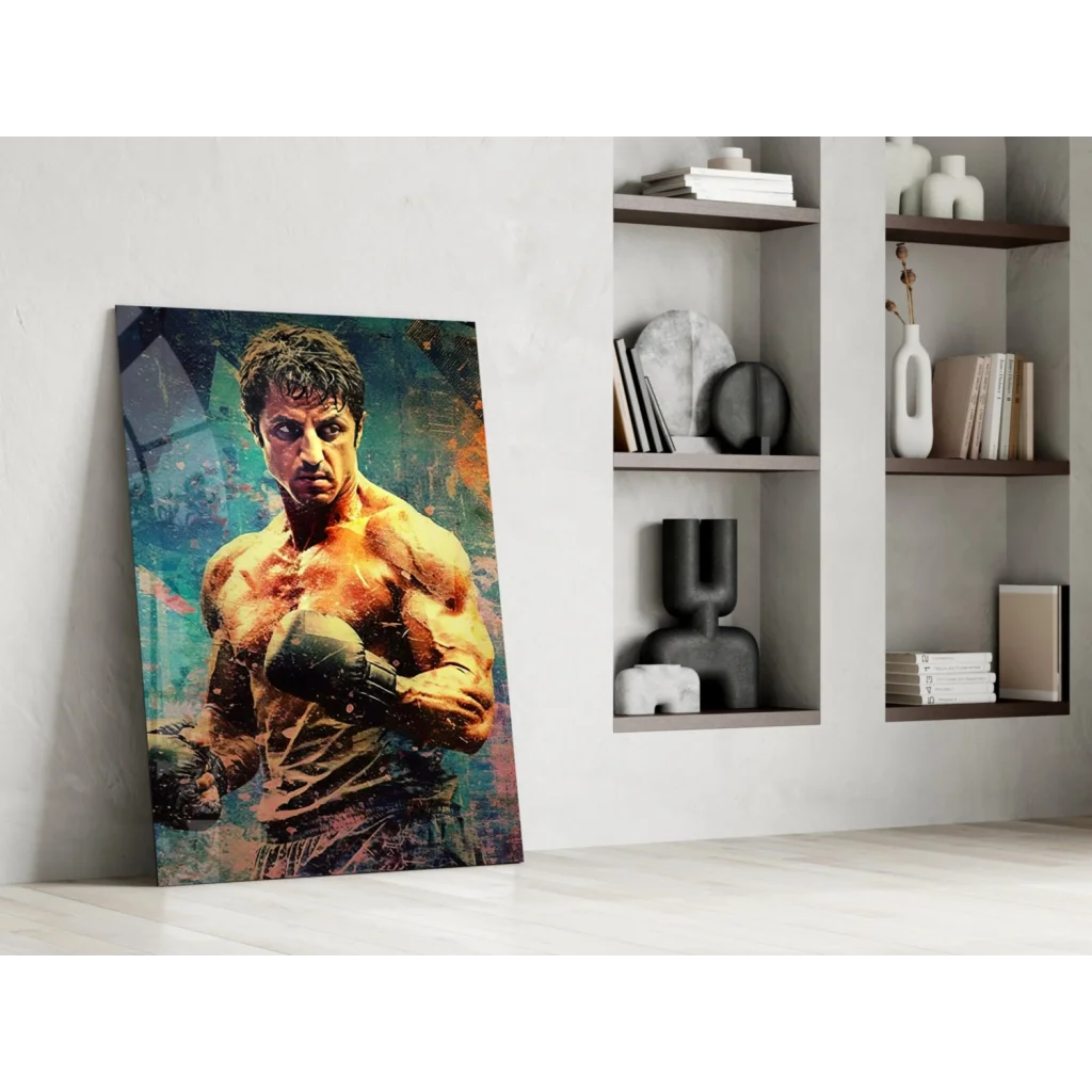 Rocky Balboa muscular boxer canvas wall art in teal orange