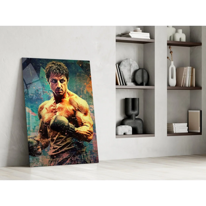 Rocky Balboa muscular boxer canvas wall art in teal orange