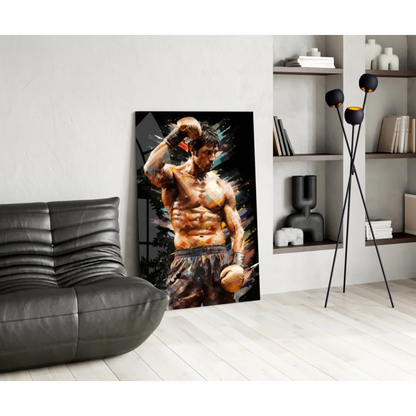 Vibrant boxer canvas wall art with bold watercolor splashes