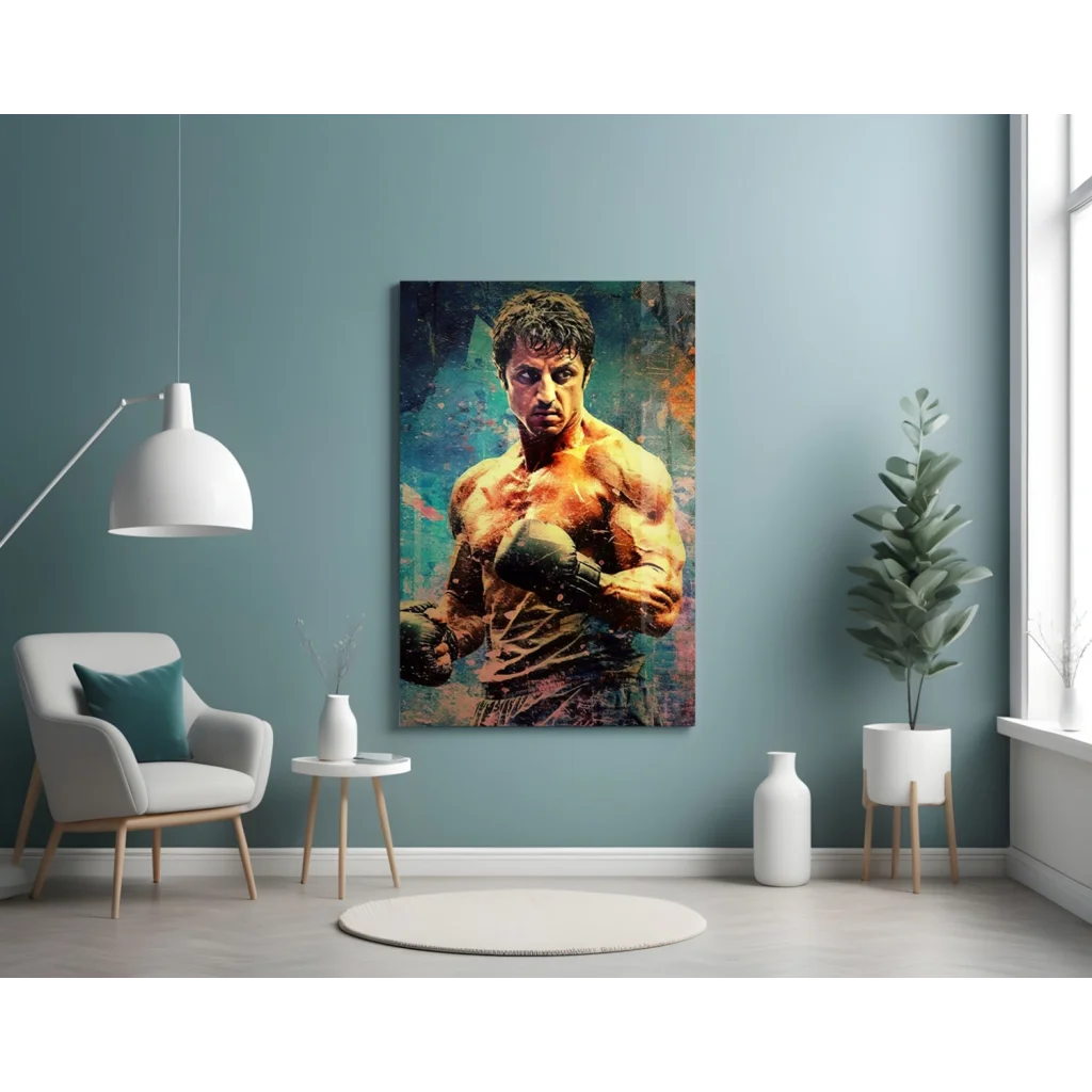 Vibrant rocky balboa boxer canvas wall art in teal orange