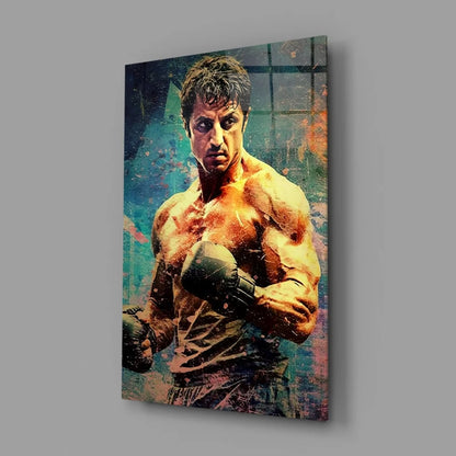 Rocky Balboa muscular boxer canvas wall art in teal orange graffiti