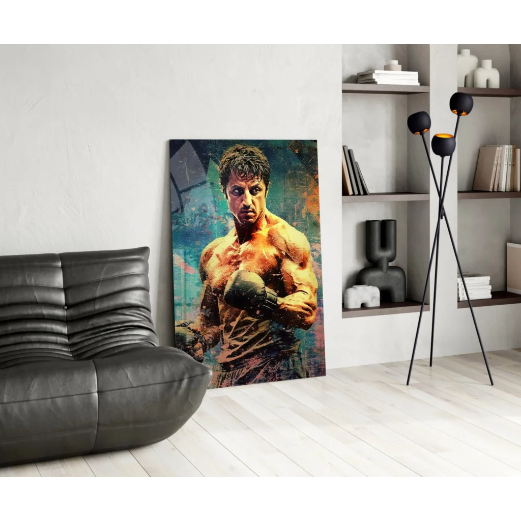 Vibrant Rocky Balboa boxer wall art canvas in teal orange