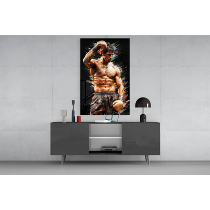 Vibrant watercolor boxer punch wall art canvas print in bold orange tones