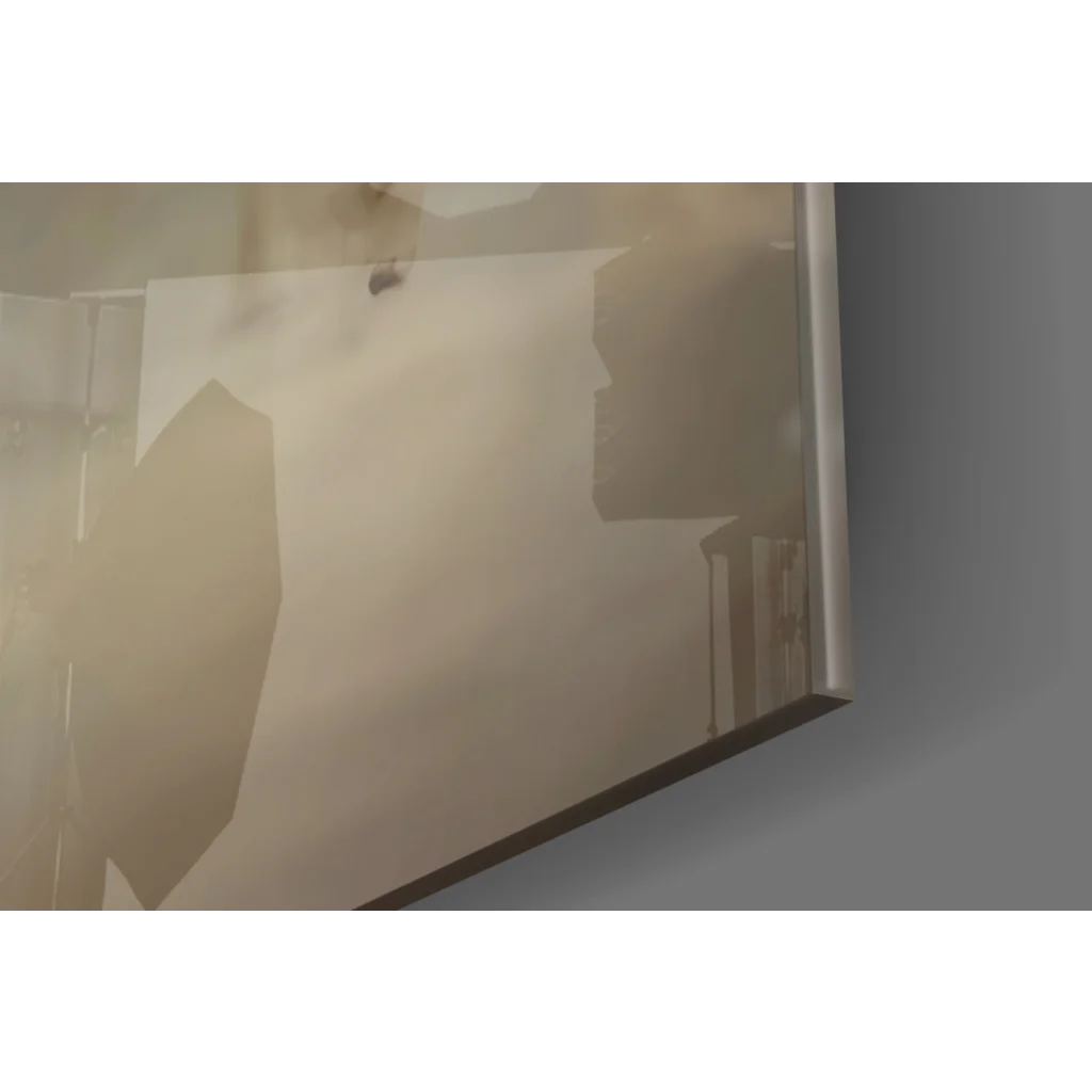 Sleek glowing circuit glass wall art mirror with blue gold patterns