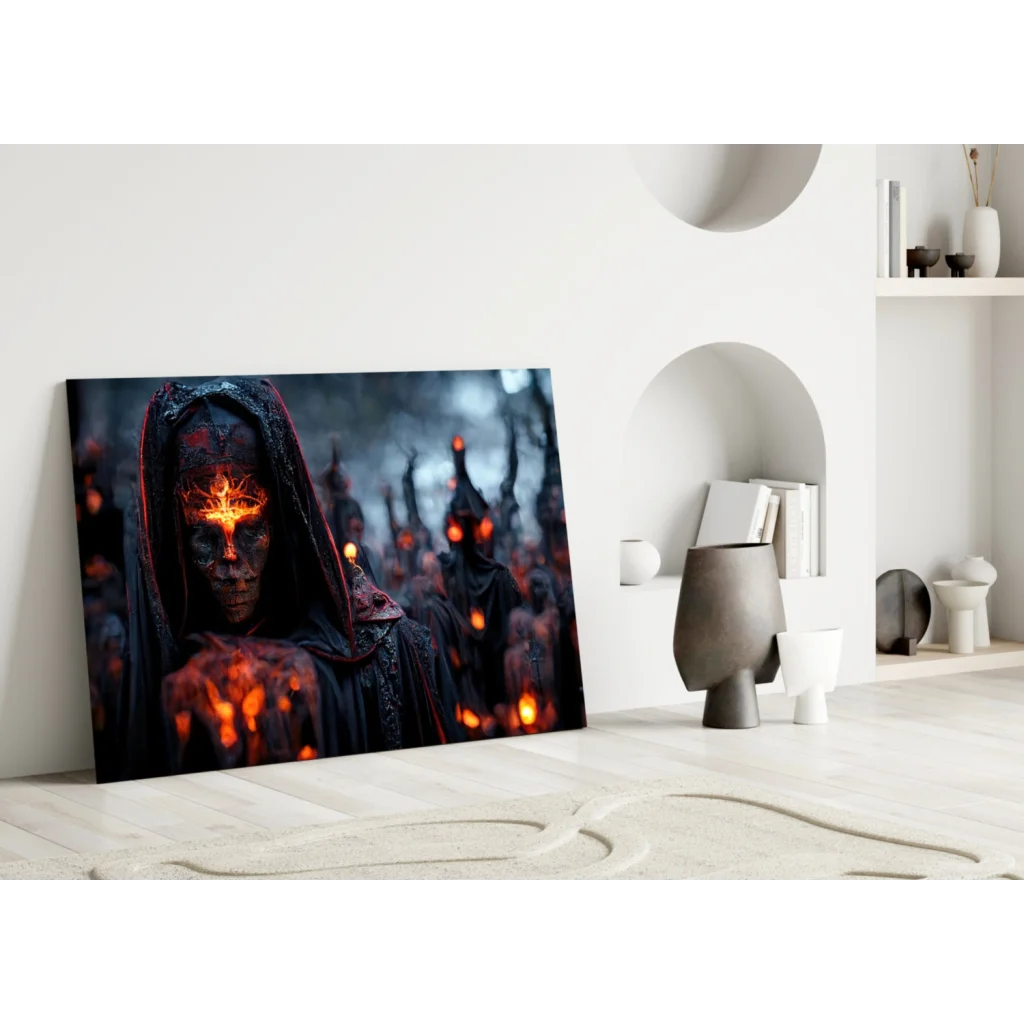 Fiery hooded reaper dark fantasy canvas wall art print
