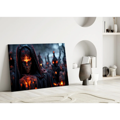 Fiery hooded reaper dark fantasy canvas wall art print