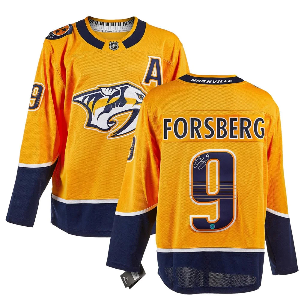 Filip Forsberg autographed Nashville Predators gold jersey with number 9